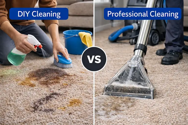 DIY vs professional carpet cleaning in Delhi β comparison showing superior results from professional service